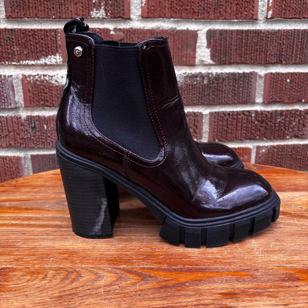 GBG Guess Women's 6M Burgundy Faux Patent Lthr Platform Ankle Boots